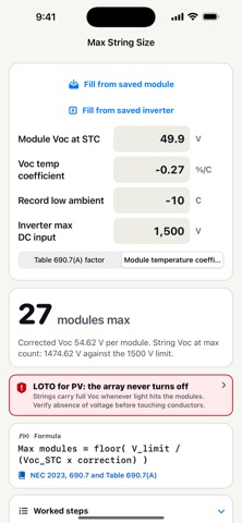 FieldWatt: Solar PV Toolkit iPhone screenshot