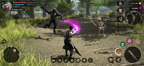 Evil Lands: Epic MMORPG game - Experience thrilling real-time combat where users unleash powerful magical spell effects against diverse enemy types like the dark creature and skeleton.