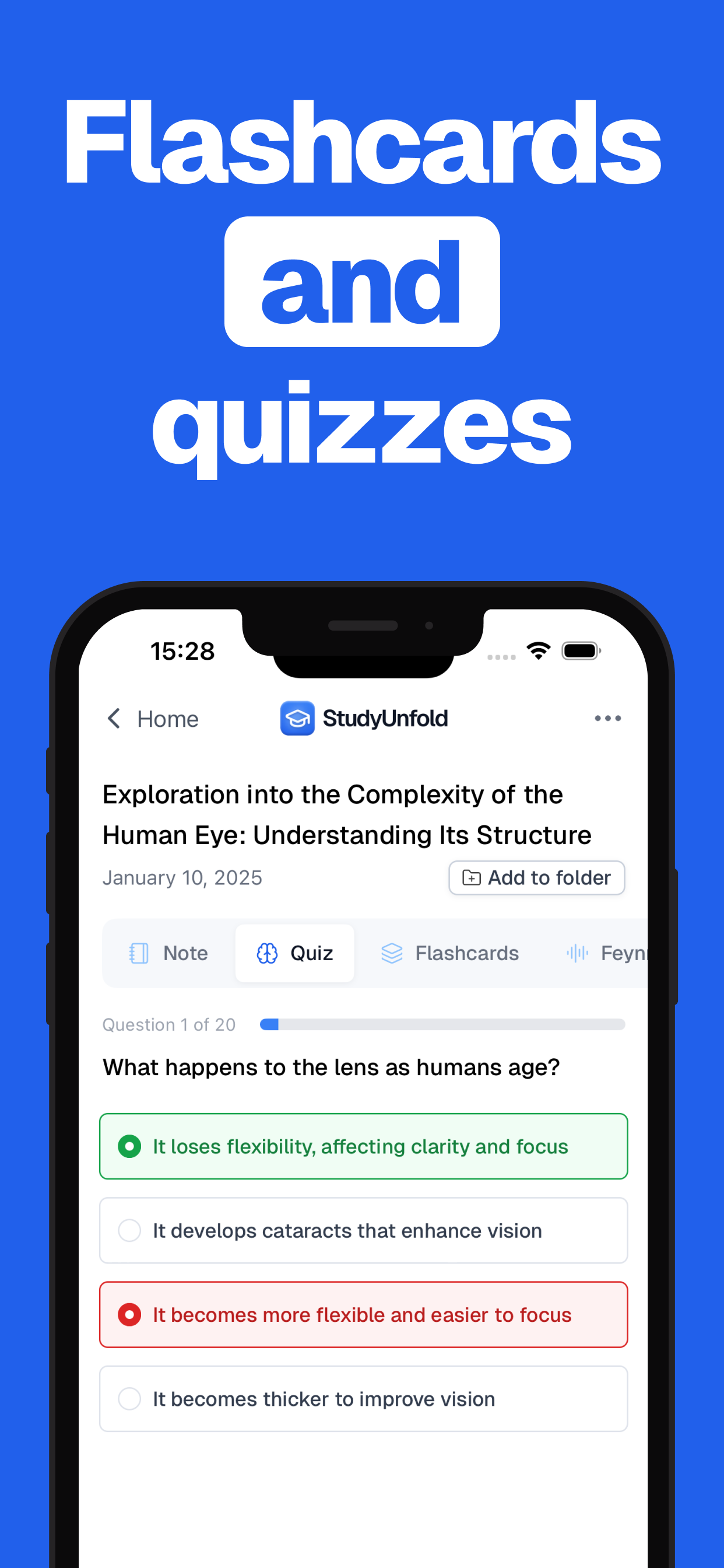 StudyUnfold: Flashcards, Quizz
