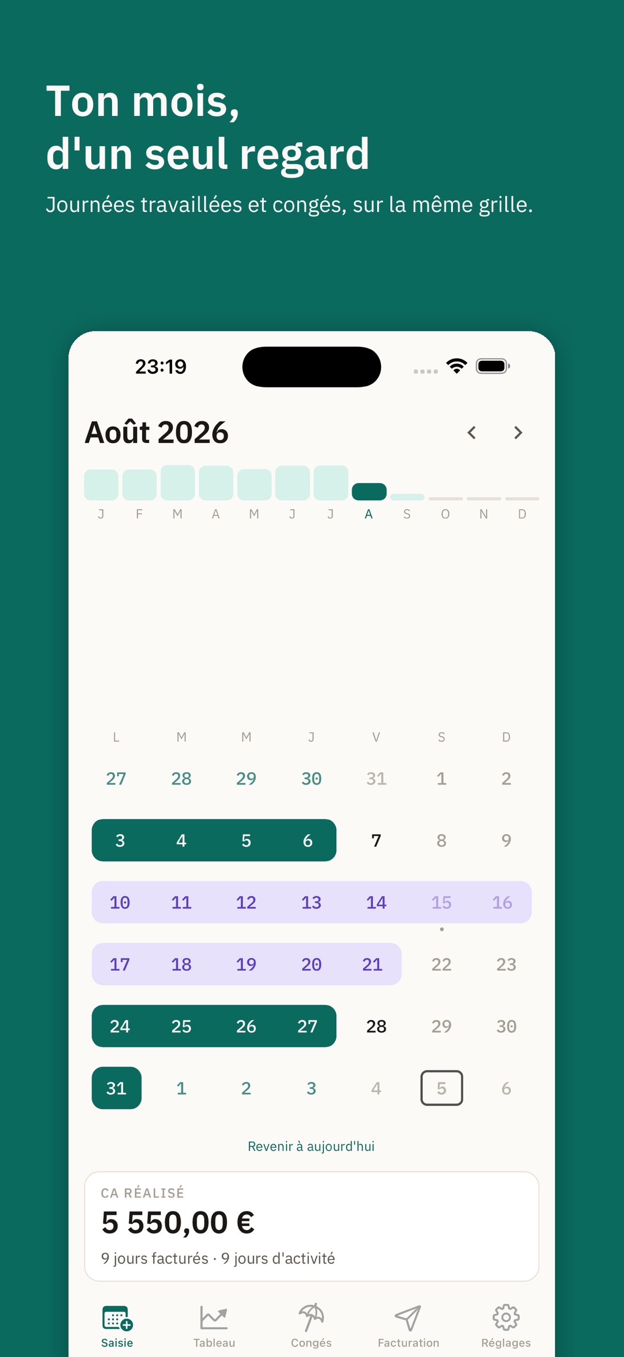 Screenshot 2 of Tejem · Suivi de CA freelance