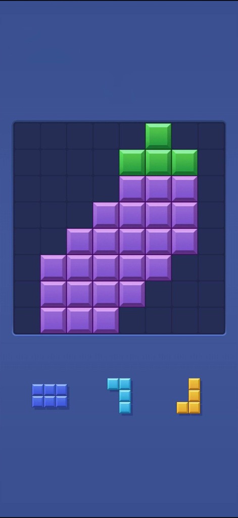 Block Blast - Fun Block Games - The app presents dynamic puzzle challenges where players arrange various geometric block shapes to complete lines and clear segments of the grid.