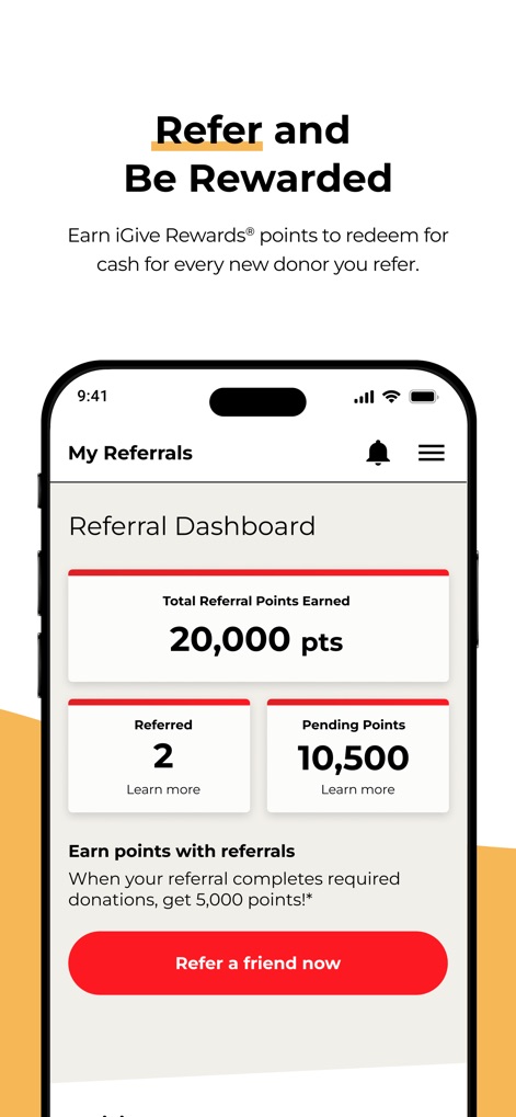 CSL Plasma - The app provides a comprehensive dashboard for users to track their total earned referral points and monitor pending rewards from new donors.