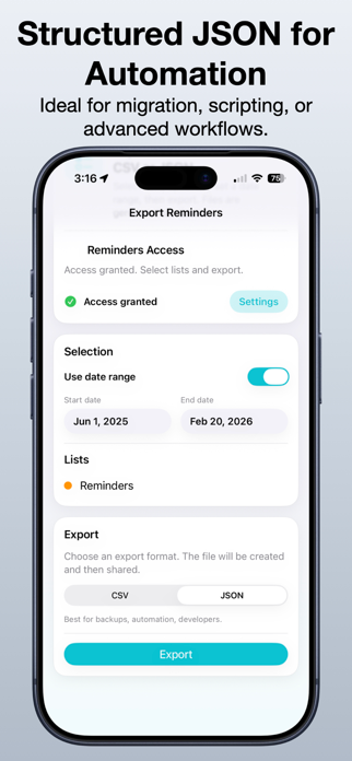 Export Reminders to CSV & JSON Screenshot 4 of 5