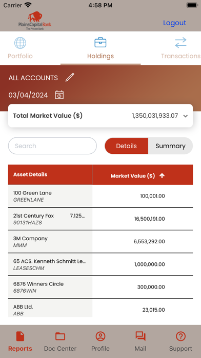 Private Bank of PlainsCapital Screenshot