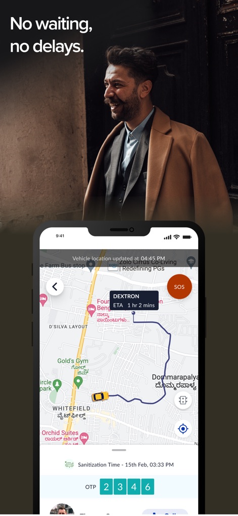MoveInSync - Dieses Tool ermöglicht die Live-Verfolgung des Fahrzeugstandortes auf einer Karte und zeigt die voraussichtliche Ankunftszeit (ETA) sowie den Zeitpunkt der letzten Desinfektion des Fahrzeugs an.