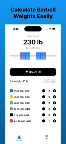 Barbell Weight Calculator + PR iPhone screenshot
