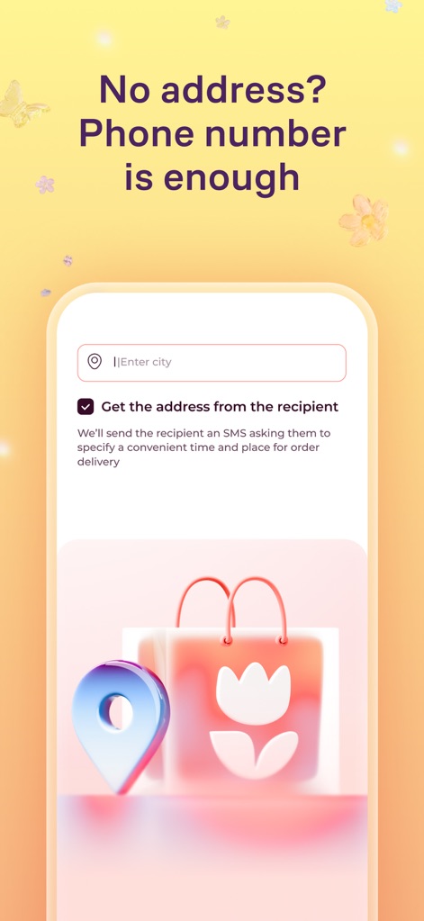 Flowwow: Flower Marketplace - This convenient feature allows users to send gifts even without an exact address, by enabling the seller to 'Get the address from the recipient' via phone number.