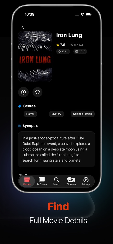 Noor Cinema : Movie App - The app provides comprehensive film insights, including a detailed "Synopsis" and easily navigable "Genres" classifications for every title.