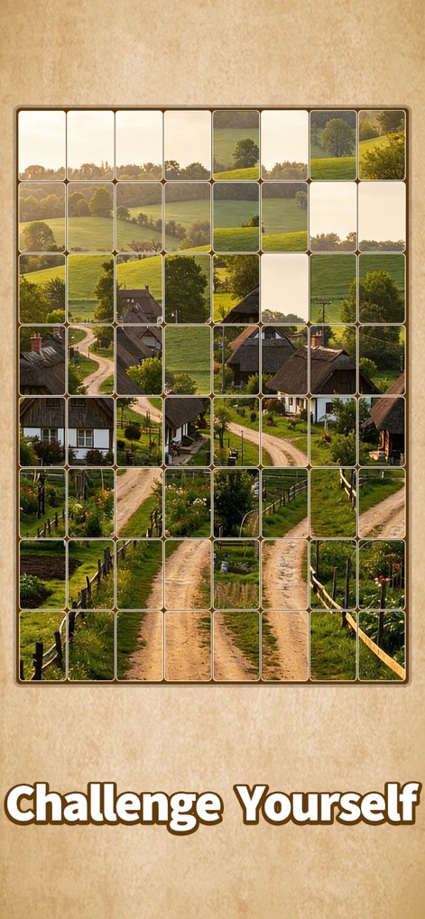 Jigsaw Puzzle Art: Relax Book - Gli utenti possono cimentarsi con un paesaggio rurale frammentato in un gran numero di piccole tessere di puzzle, offrendo una sfida mentale maggiore che stimola la concentrazione.