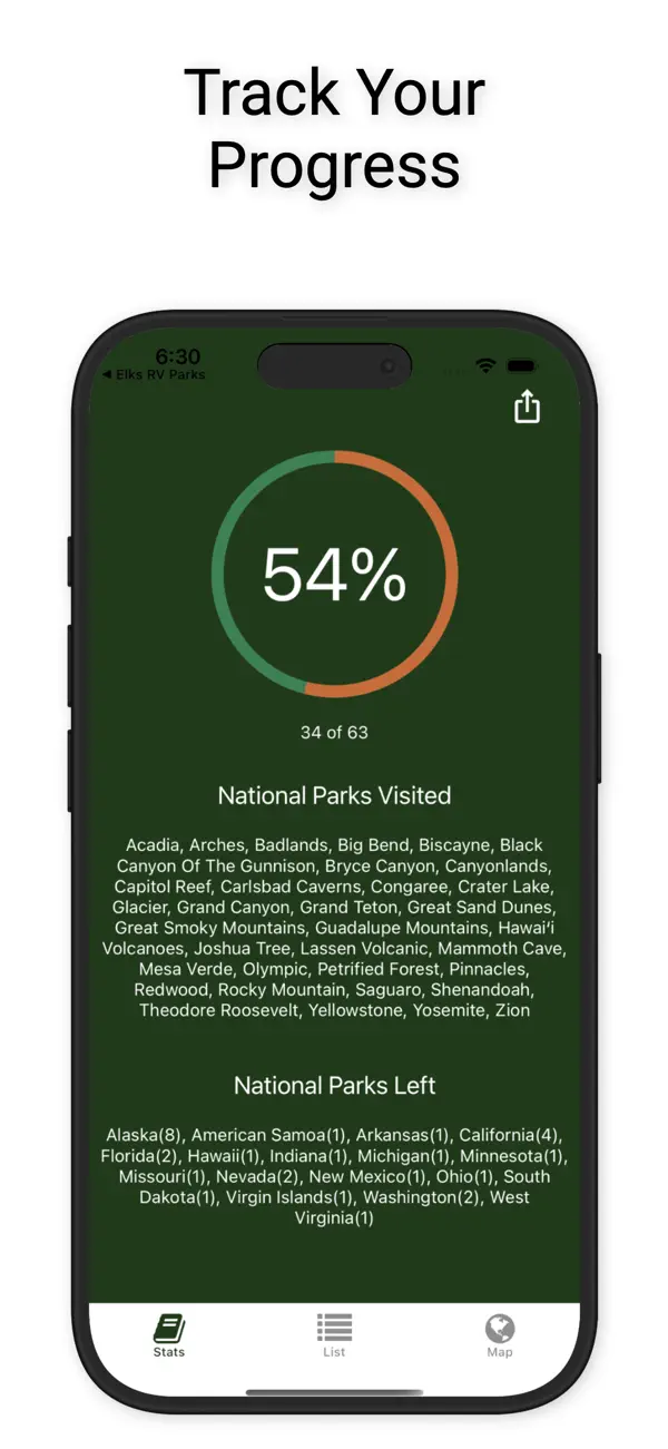 Screenshot #1 pour National Parks Checklist