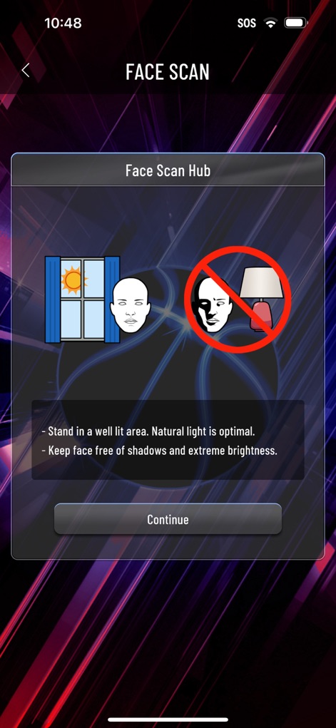 MyNBA2K Companion App - Understand the Face Scan process with clear instructions, emphasizing optimal lighting conditions and avoiding poor illumination for best results.