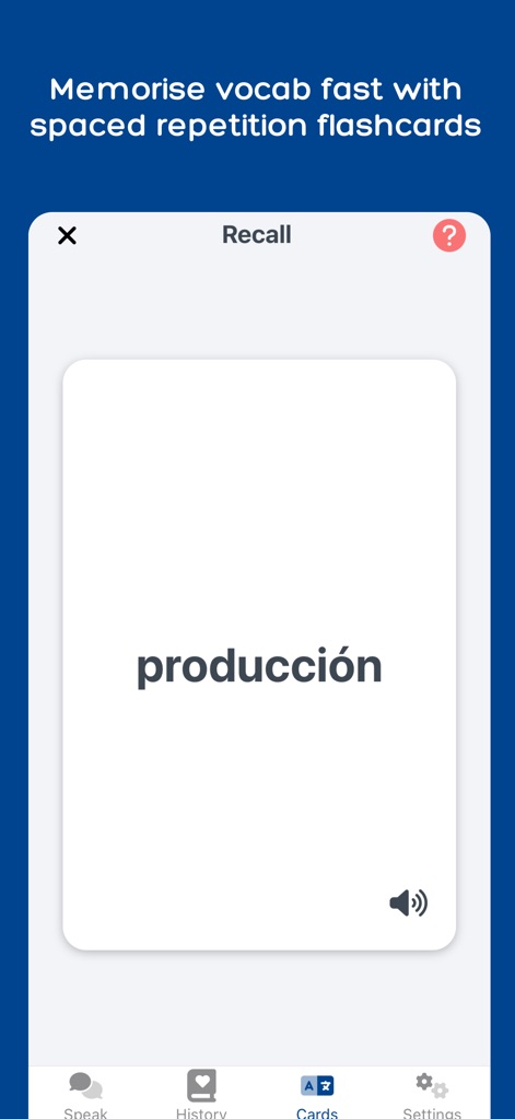 Langua: AI language learning - Cet outil intègre des flashcards pour la mémorisation rapide du vocabulaire, permettant aux apprenants de se concentrer sur le rappel actif des mots et d'écouter leur prononciation grâce à l'icône audio.
