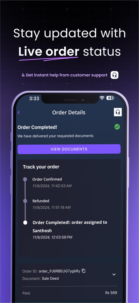 Landeed – Land Records & Bills - The app provides a clear 'Order Details' screen and a sequential 'Track your order' timeline, keeping users informed about their document requests.