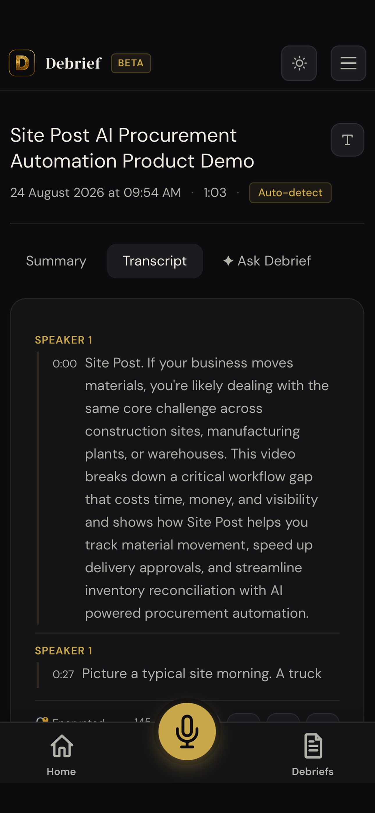 Screenshot 1 of Debrief: Meeting Intelligence