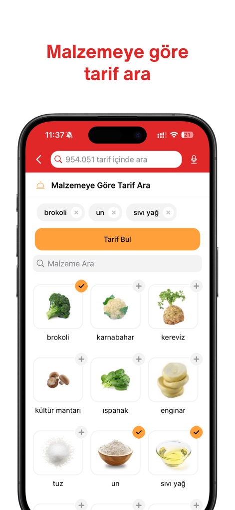 Nefis Yemek Tarifleri - Cet outil permet aux utilisateurs de trouver des recettes en sélectionnant des ingrédients spécifiques depuis une liste visuelle et d'affiner leurs choix.