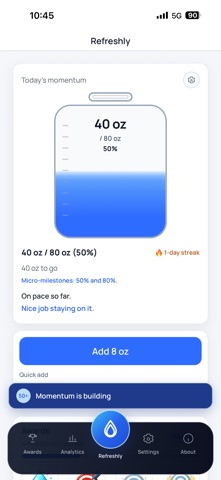 Refreshly: Water Tracker Screenshot 1 of 10
