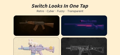 BangBang:Watch & Phone Gun Sim - Explore the app's extensive collection of weapon skins, ranging from classic retro designs to futuristic cyber aesthetics, switchable in a single tap.