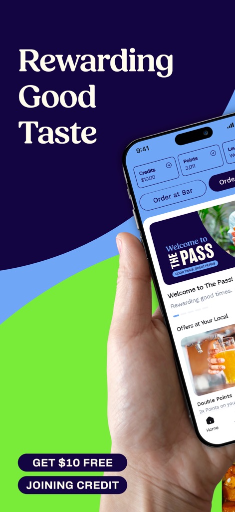 The Pass: 200+ Pubs & Bars - The app immediately showcases the user's welcome credit and highlights current local offers, providing a clear overview of initial benefits.
