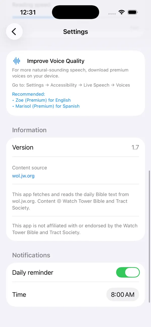 #6. Daily Text Reader (iOS) 来自: Kenny Lage