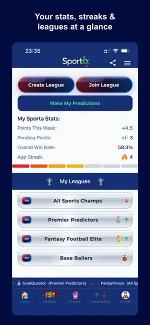 Sporta: Prediction Leagues screenshot 1
