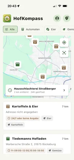 Screenshot von HofKompass: Hofladen Finder auf dem iPhone 1