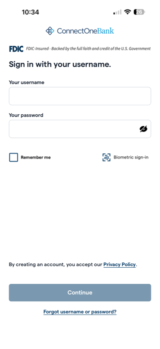 ConnectOne Bank Mobile Screenshot 1 of 5