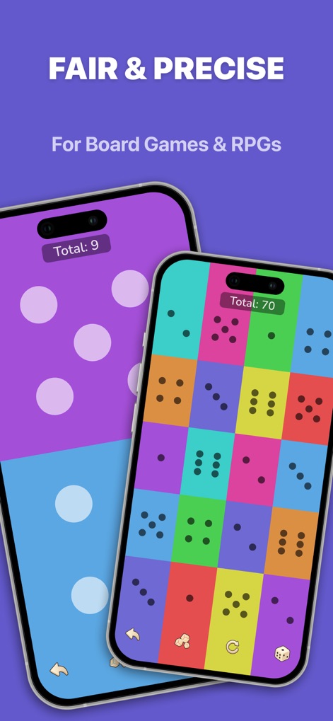 Dice Roller – Up to 40 Dice - Die App präsentiert Ergebnisse übersichtlich als Punkte oder Zahlen und zeigt zudem die Gesamtsumme jedes Wurfs für schnelle Übersicht an.