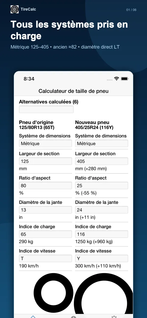 Screenshot #1 pour Calculateur de pneus