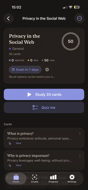 Recall: AI Private Study Cards screenshot 1