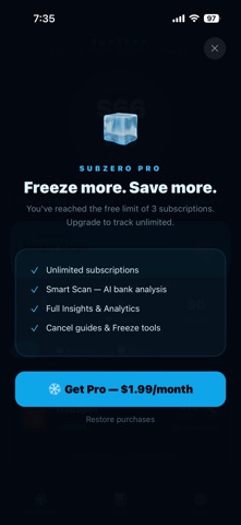 Subzero — Freeze Subscriptions screenshot