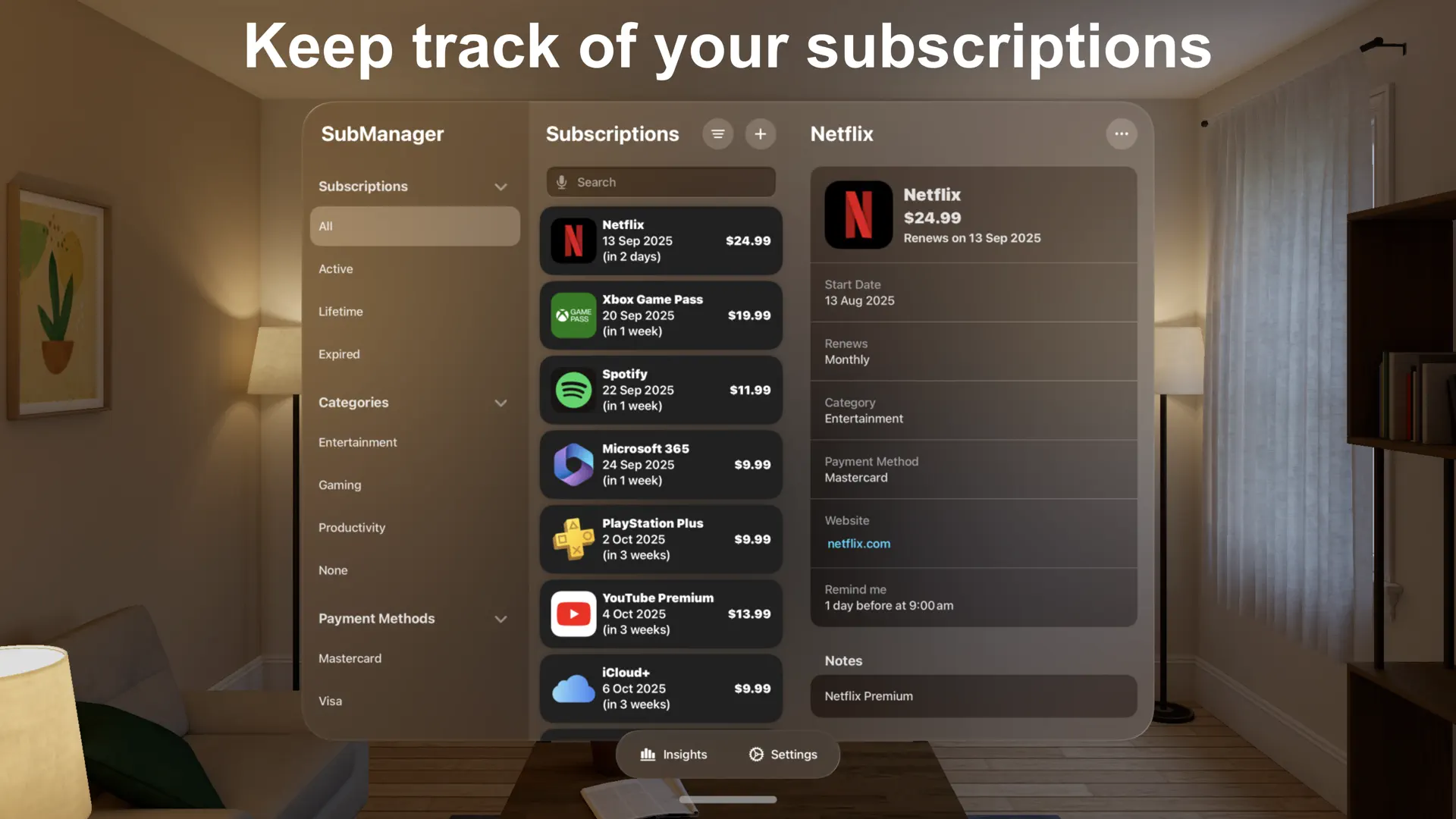 SubManager: Subscription List screenshot