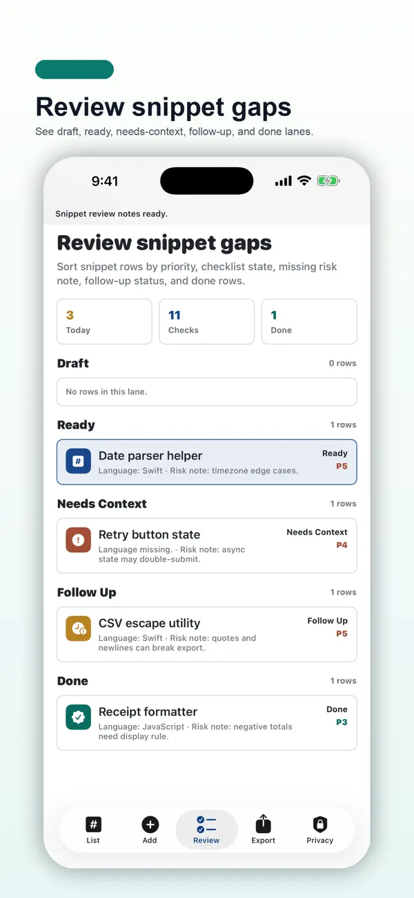 Screenshot #3 pour Code Snippet Review Pad