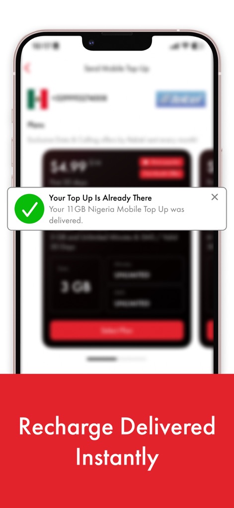 Rebtel: Top-ups And Calls - Witness the immediate delivery confirmation of a mobile top-up, providing users with peace of mind regarding successful transactions and recipient notification.