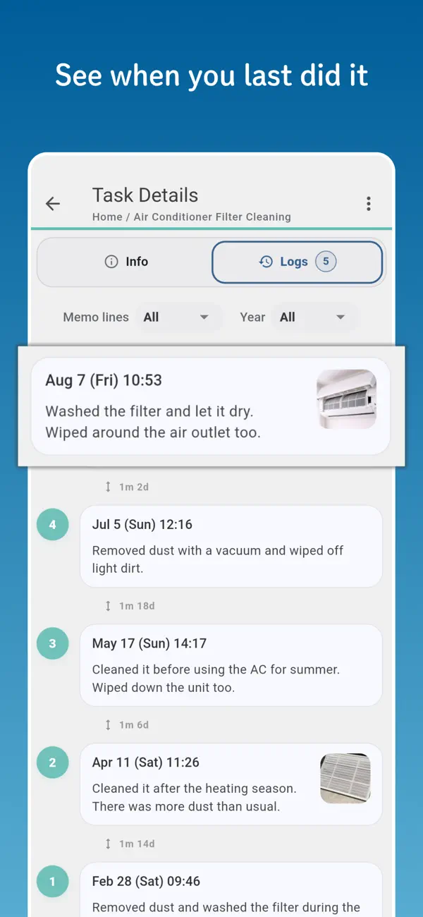 Screenshot #1 pour Recurring Task Log - LoopLog