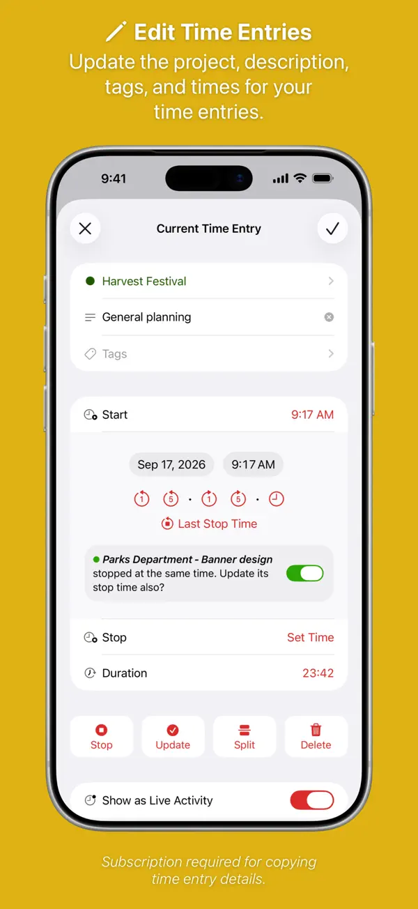 Timery for Toggl iPhone App Screenshot 3 – Produktivität