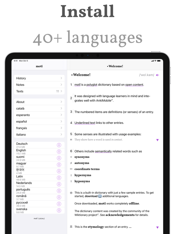 motî iPad screenshot 1 - Reference app