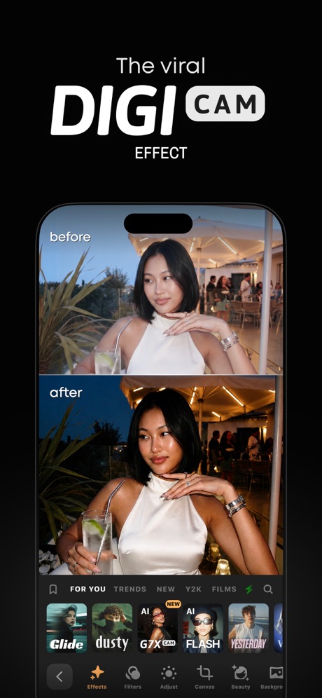 Prequel: Photo & Video Editor App Store screenshot 2, headline “DIGI CAM”. Headline in capitals.