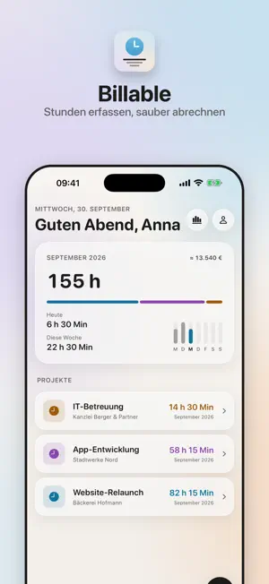 Billable - Zeiterfassung screenshot 1