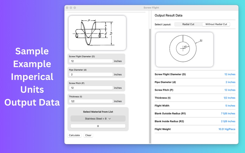 Screw Flight Calc screenshot