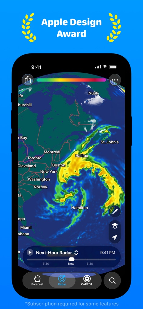CARROT Weather: Alerts & Radar - The app presents sophisticated weather maps with dynamic radar overlays, allowing for detailed observation of storm fronts and real-time precipitation.