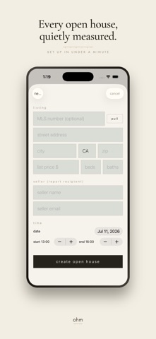 ohm — open house, measured iPhone screenshot