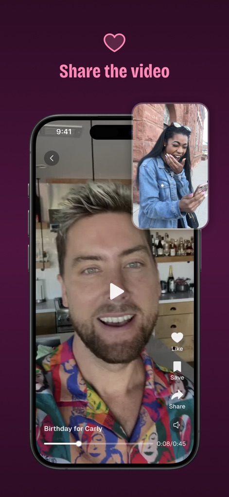 Cameo - Personal celeb videos - Once received, personalized video messages are presented in a clear player interface with playback controls, and users can readily share these memorable moments using the integrated 'Share' and 'Like' options.
