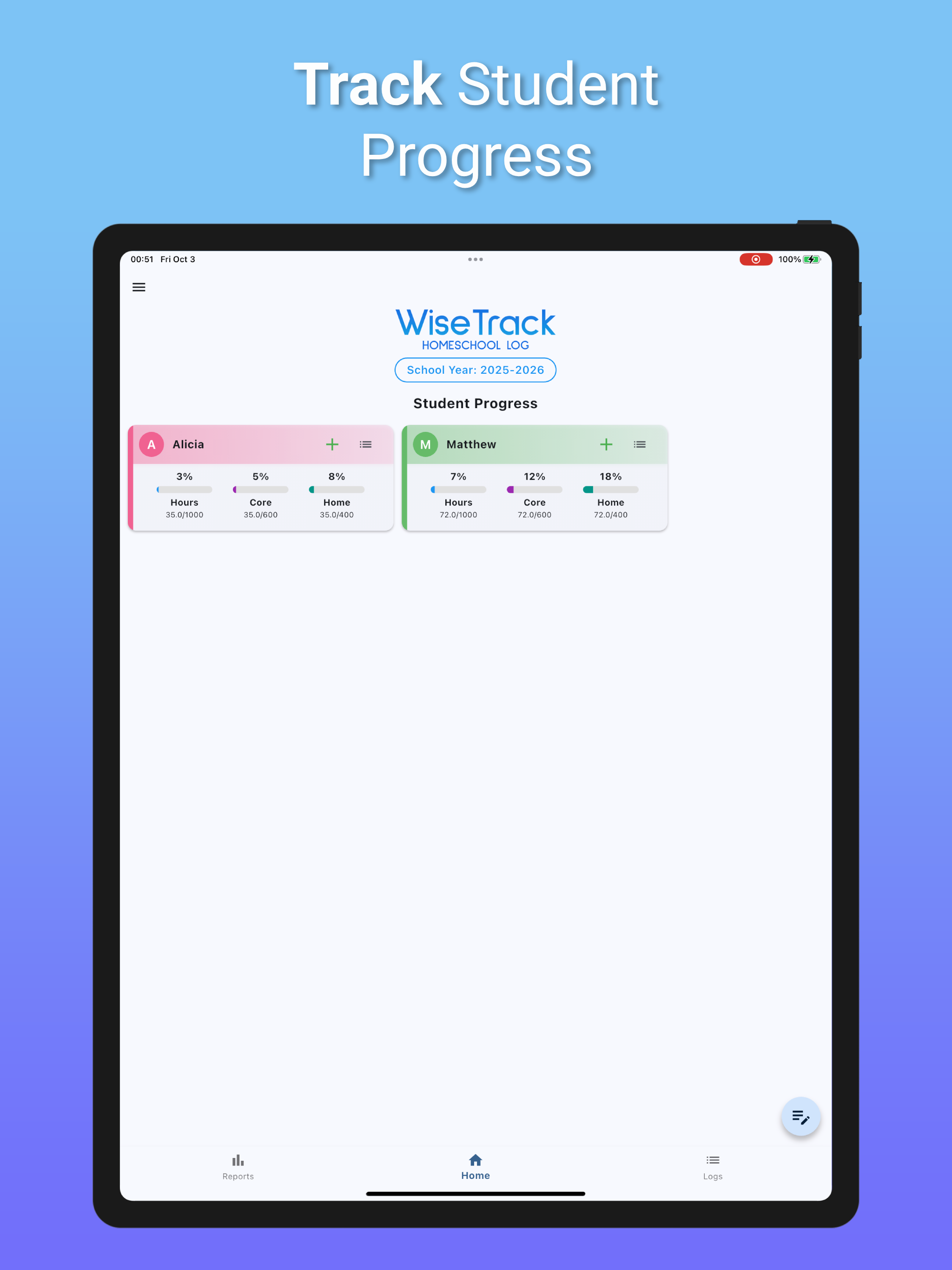 WiseTrack Homeschool Log