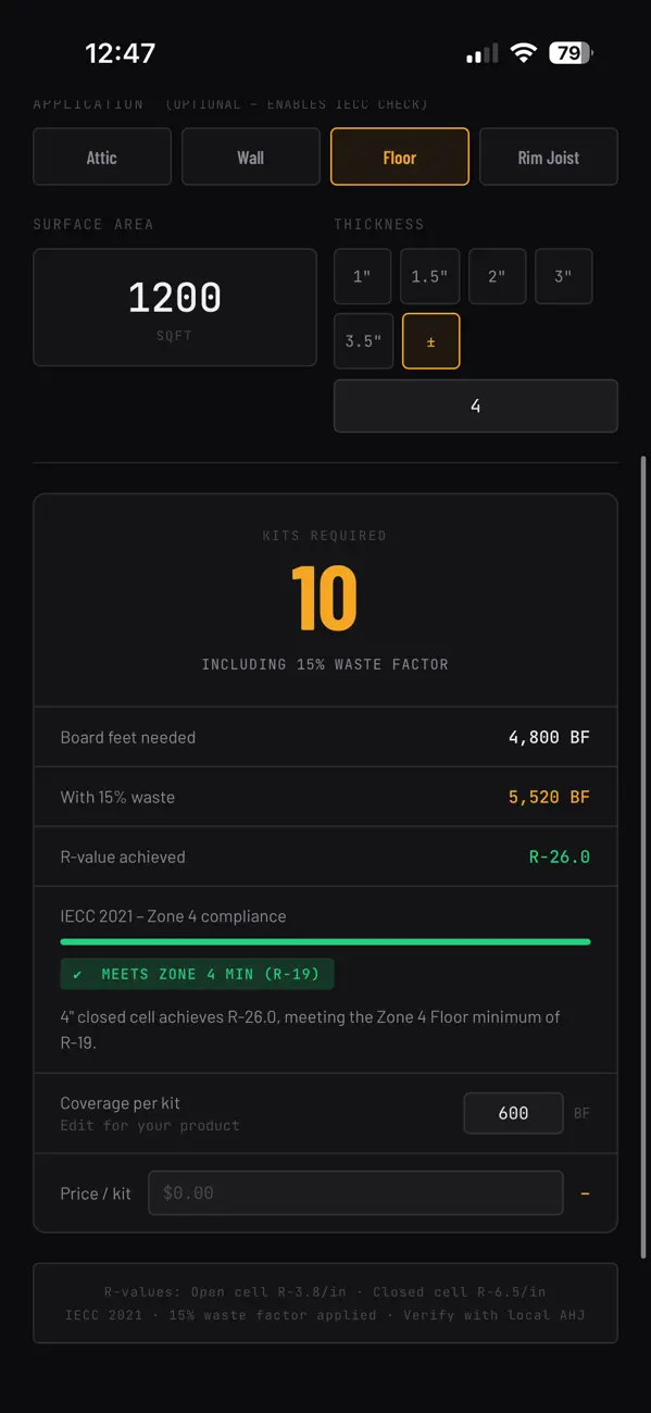 Screenshot #3 pour Spray Foam Pro-Insulation Calc