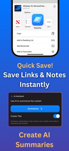 Stashly AI: Link & Note Saver iPhone screenshot