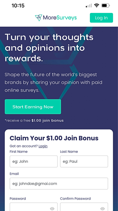 MoreSurveys Paid Surveys App Screenshot