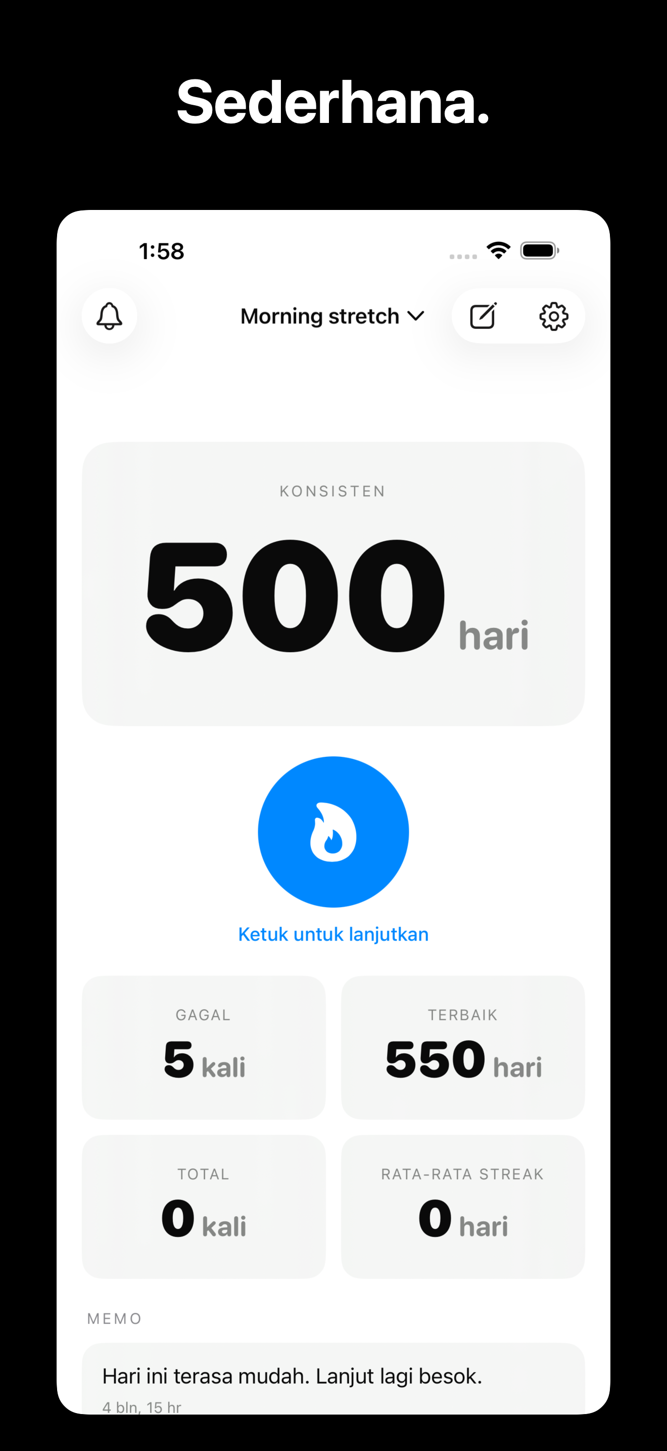 KeepGoing - Habit Tracker iOS screenshot 1 showing app interface