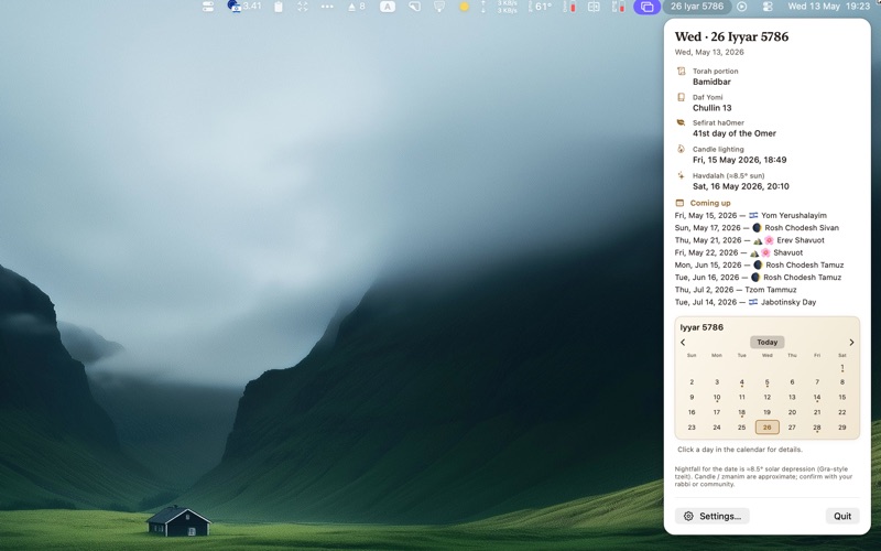 Screenshot #1 pour Jewish Date Menu Bar