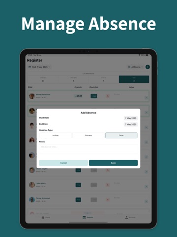 Pigeonhole Nursery Management iPad screenshot