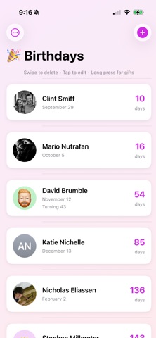 Birthday Countdowns + Reminder iPhone screenshot